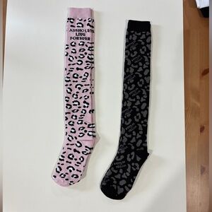 ALF Leopard Print Knee-High Socks - Black and Pink bundle